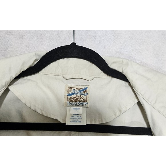 TravelSmith Safari Jacket Womans L 12 14 Vtg Utility Cargo Military Khaki Beige - Picture 12 of 15